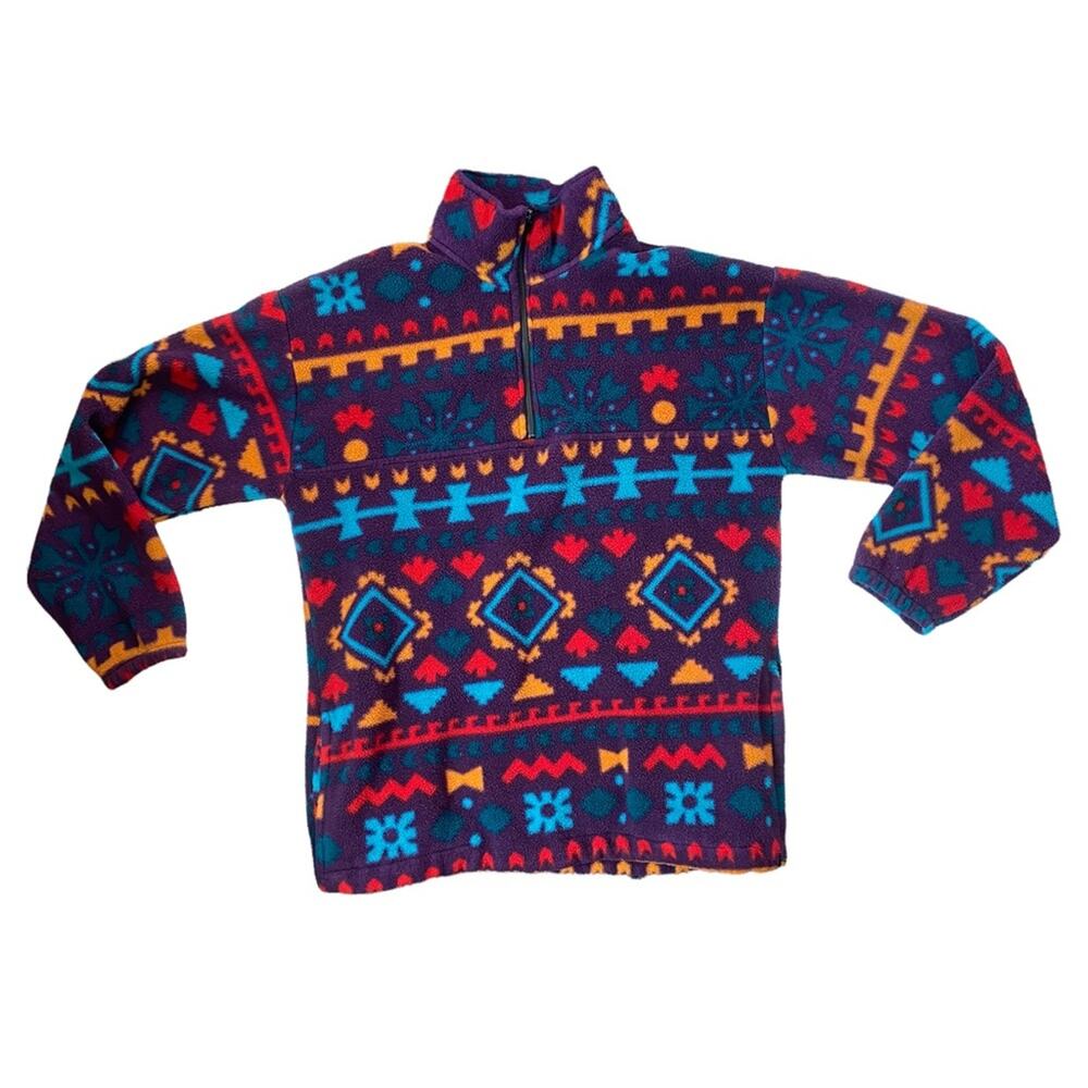 Vintage 90s Half Zip Fleece Jacket Womens Medium Aztec Print